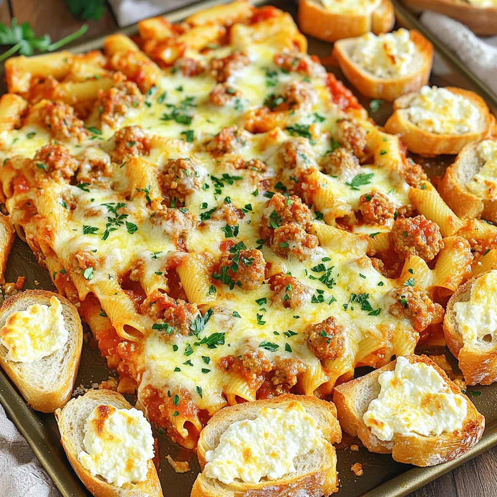 Baked Ziti Sheet Pan with Garlic Bread Crust Delight