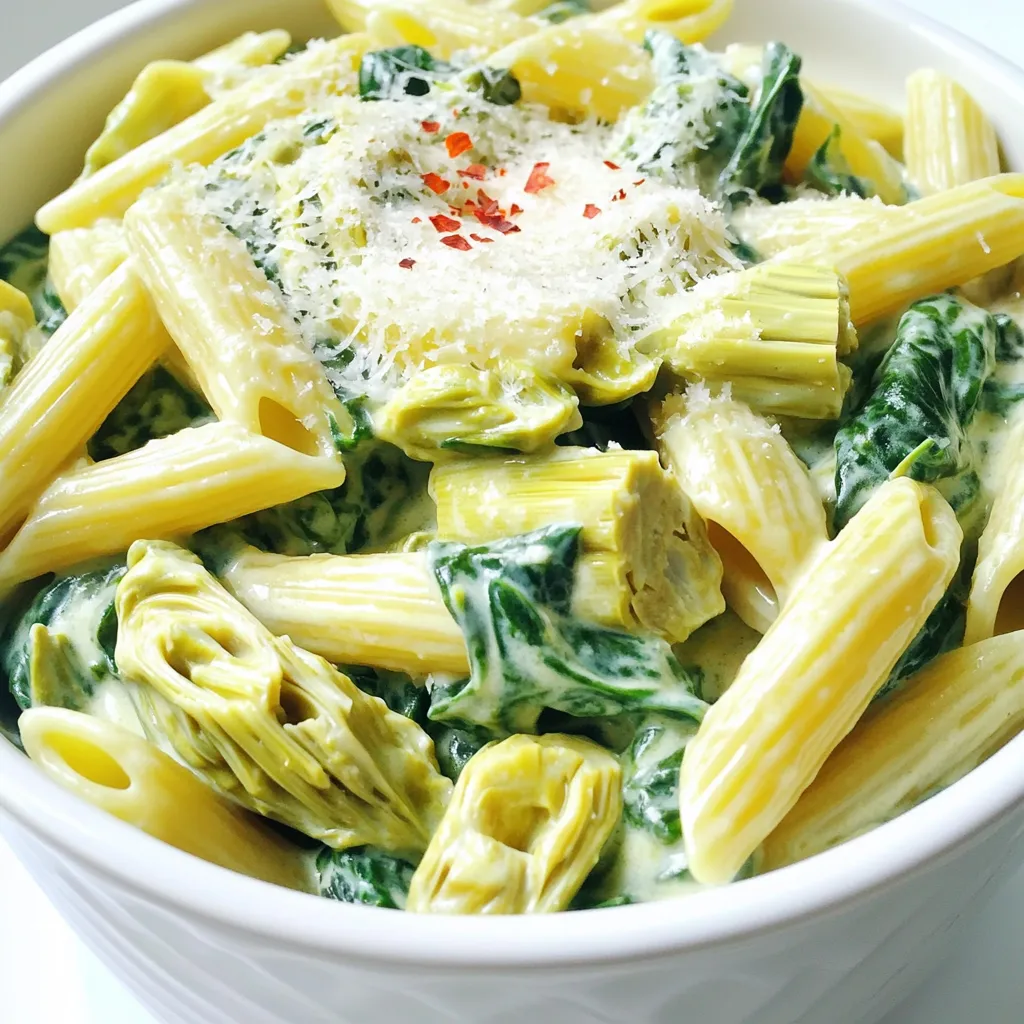 One Pot Creamy Spinach Artichoke Pasta Delight