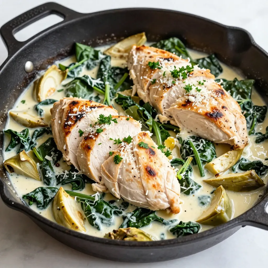 Savory Spinach Artichoke Chicken Skillet Recipe