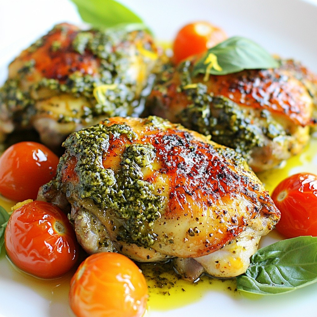Simple Dinner Oven-Baked Pesto Chicken Thighs Meal