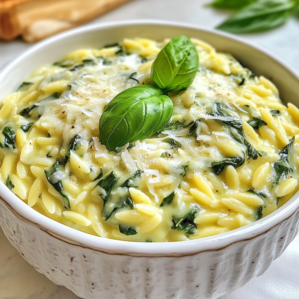 Creamy Parmesan Spinach Orzo Simple and Tasty Dish