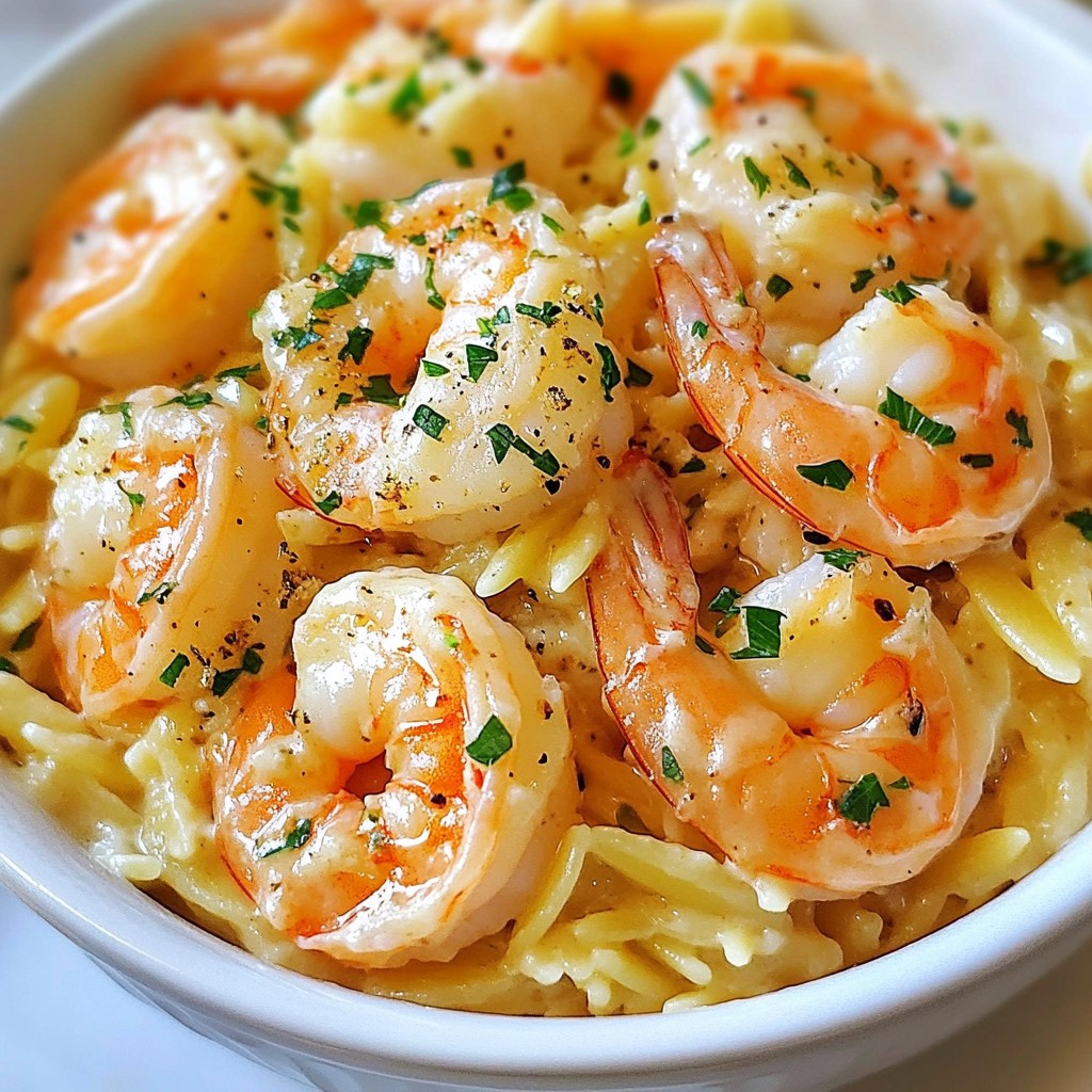 Creamy Simple Dinner Parmesan Garlic Shrimp Orzo Dish