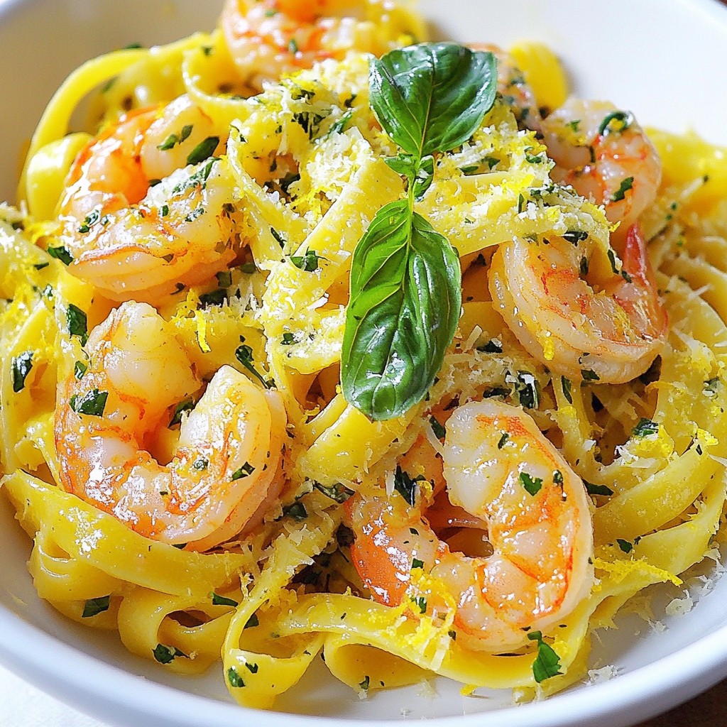 Quick weeknight Lemon Basil Pasta with Shrimp Delight