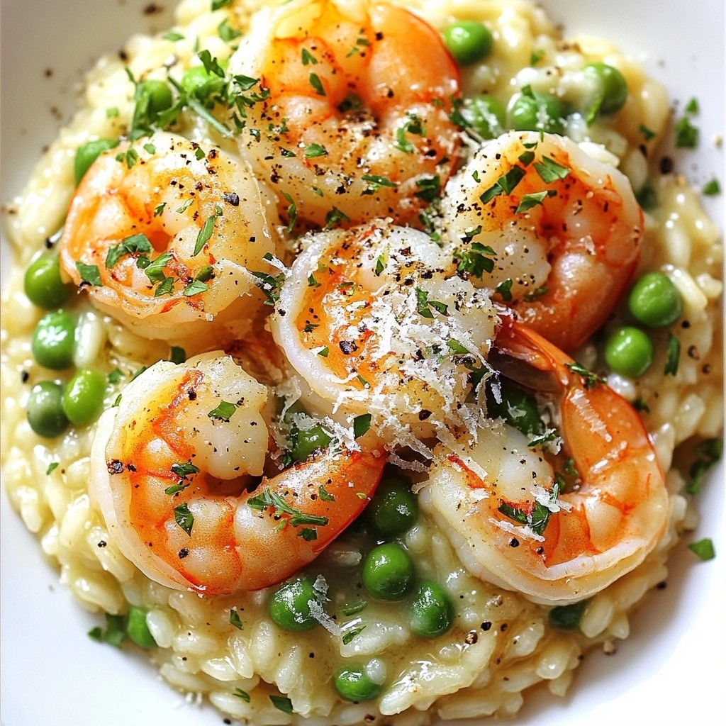 Quick Weeknight Garlic Butter Shrimp and Pea Risotto Delight